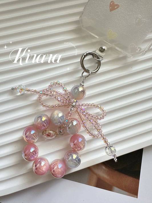 Iridescent Bow Charm Keychain – Sparkling Beaded Bag Charm / Phone Accessory