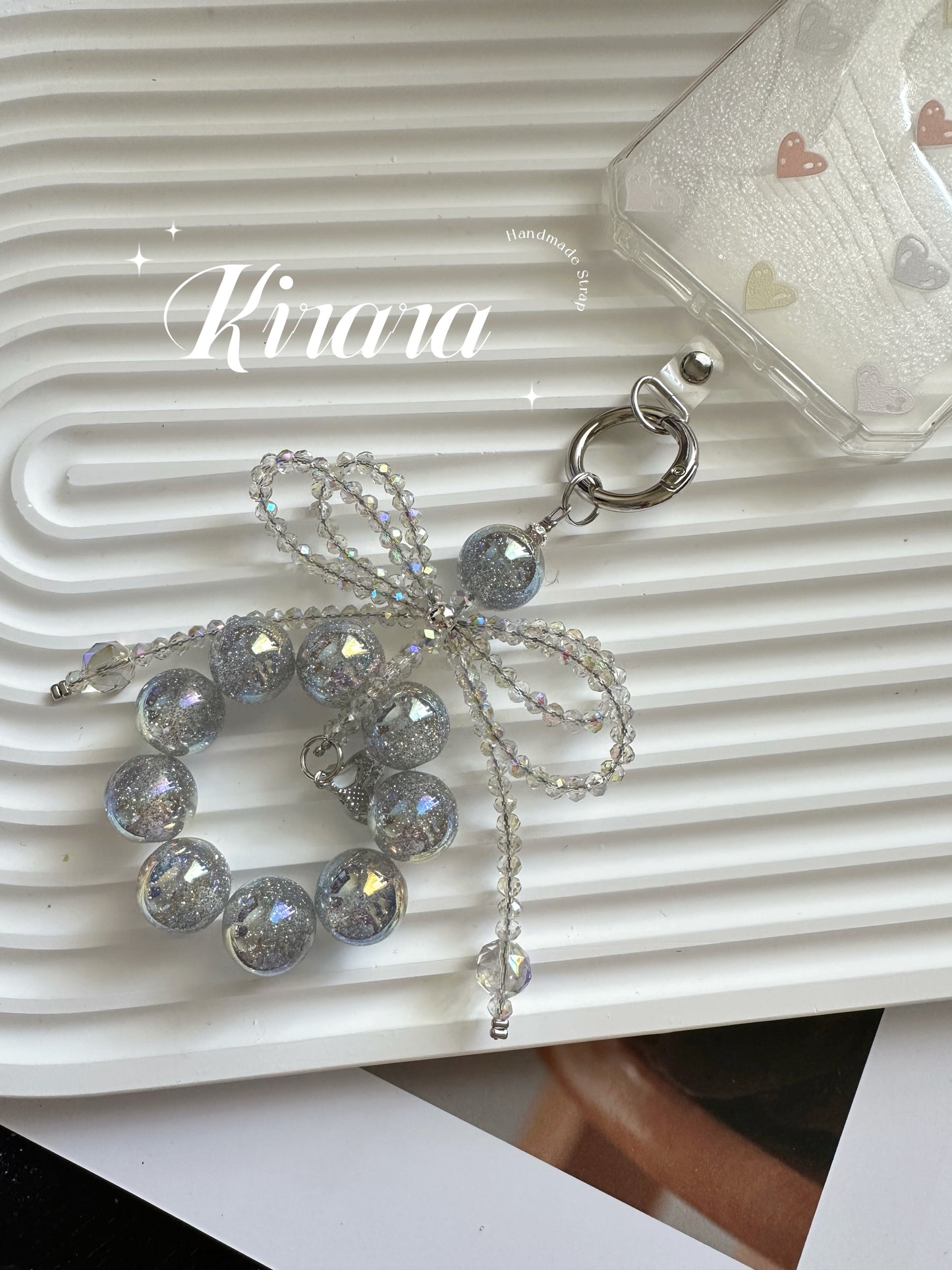 Iridescent Bow Charm Keychain – Sparkling Beaded Bag Charm / Phone Accessory