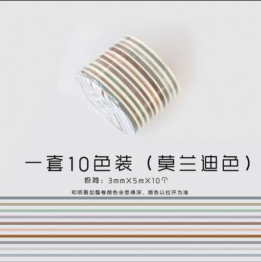 Border Series Washi Tape – 10 Colors Set (6 Styles Available)