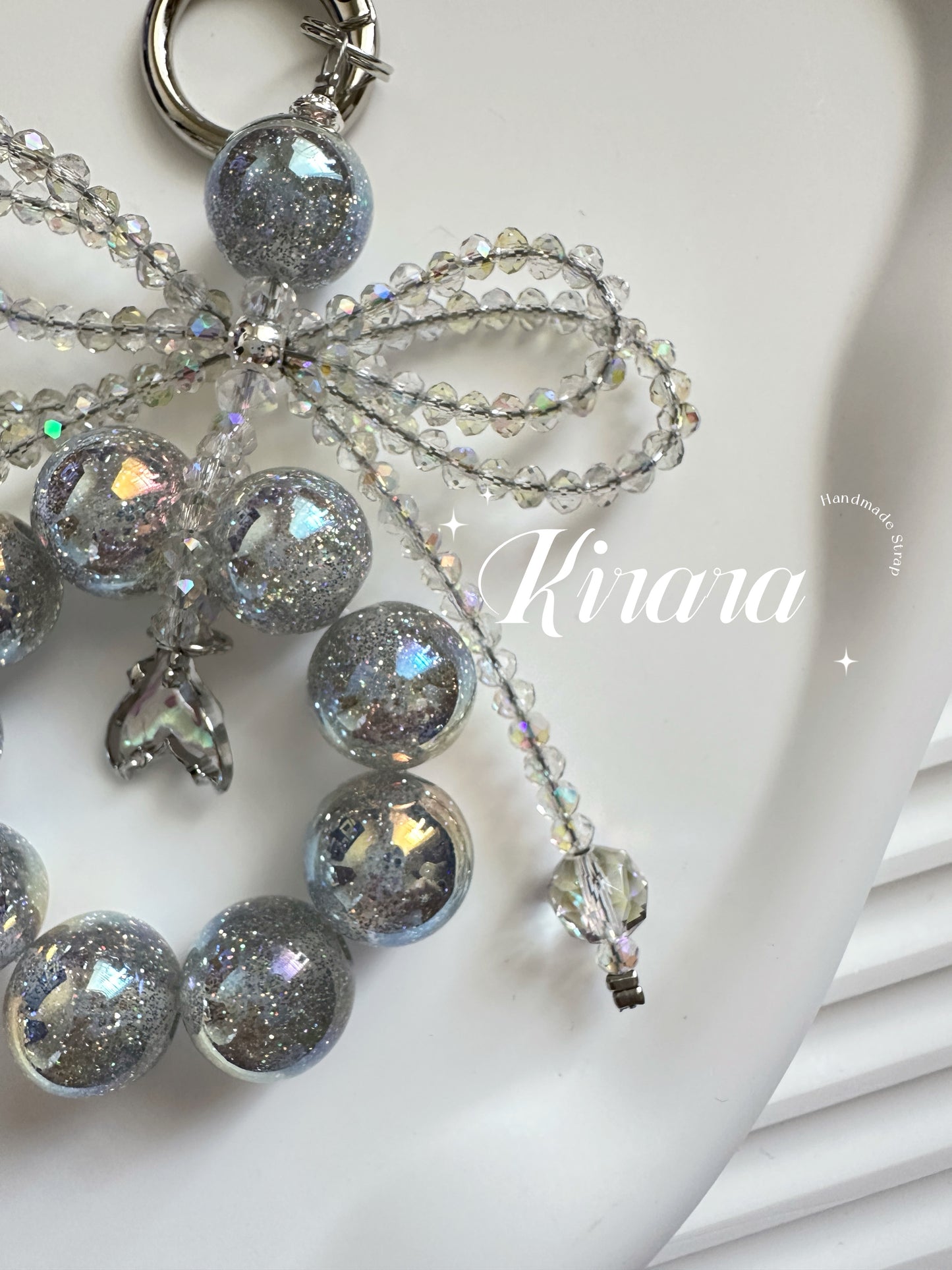 Iridescent Bow Charm Keychain – Sparkling Beaded Bag Charm / Phone Accessory