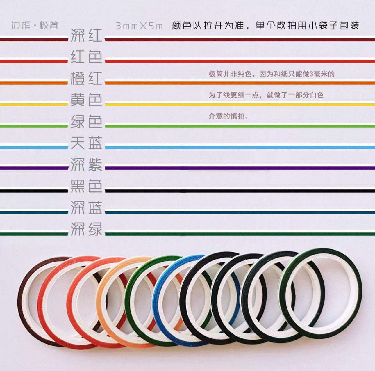 Border Series Washi Tape – 10 Colors Set (6 Styles Available)