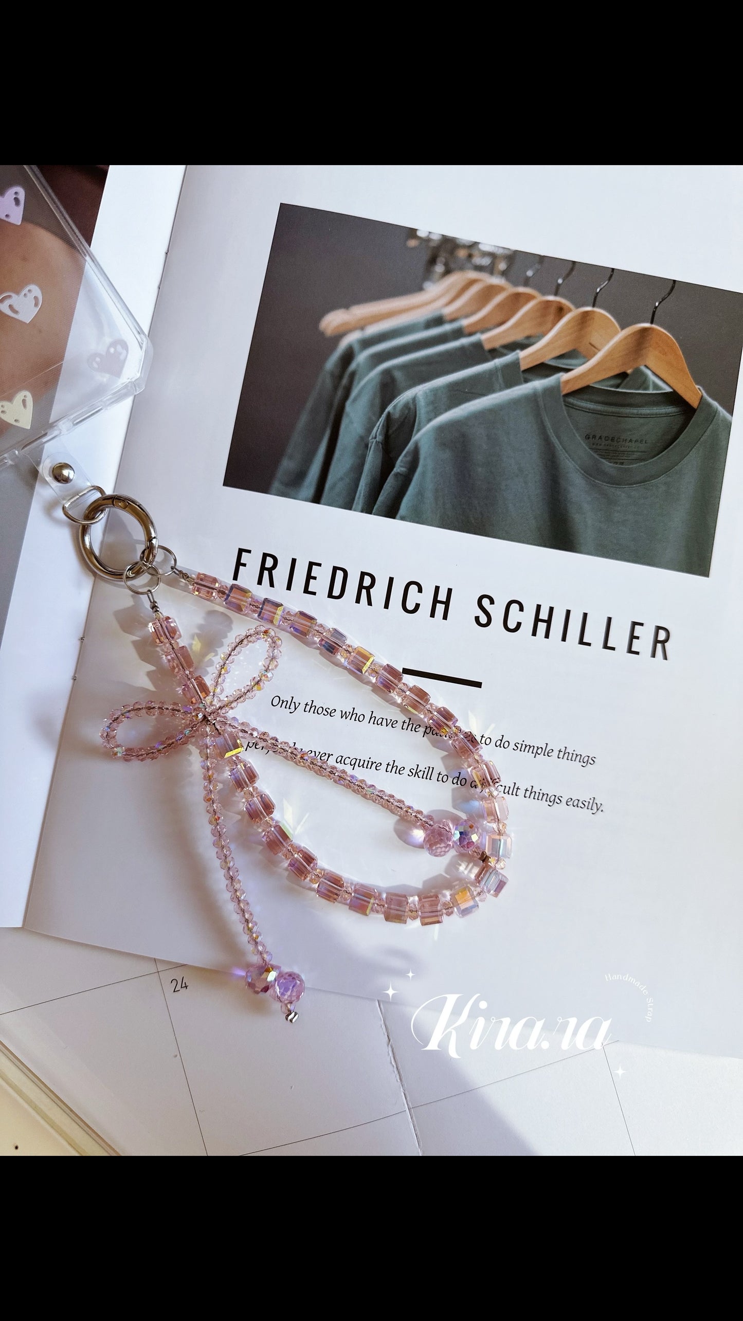 Elegant Pink Beaded Phone Charm – Handmade Crystal Bow Strap
