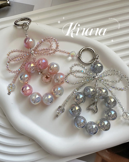 Iridescent Bow Charm Keychain – Sparkling Beaded Bag Charm / Phone Accessory
